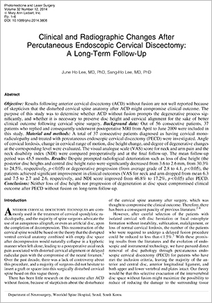 Clinical and Radiographic Changes After Percutaneous Endoscopic Cervical Discectomy: A Long-Term Follow-Up