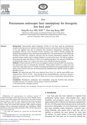 Percutaneous endoscopic laser annuloplasty for discogenic low back pain